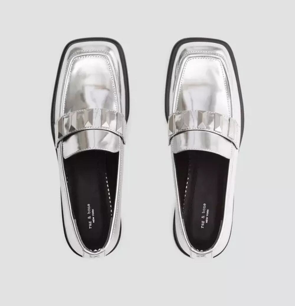 rag & bone Maxwell Silver Square Toe Chunky Loafer Flats EU 36 US 6